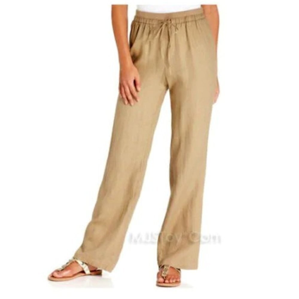 NWT Ellen Tracy Linen‎ Pants Relaxed Drawstring XL Preppy Coastal Grandma
